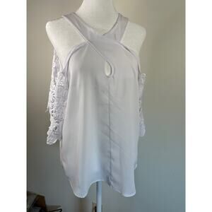 New York & Co White Cold Shoulder with Crocheted sleeves Size M